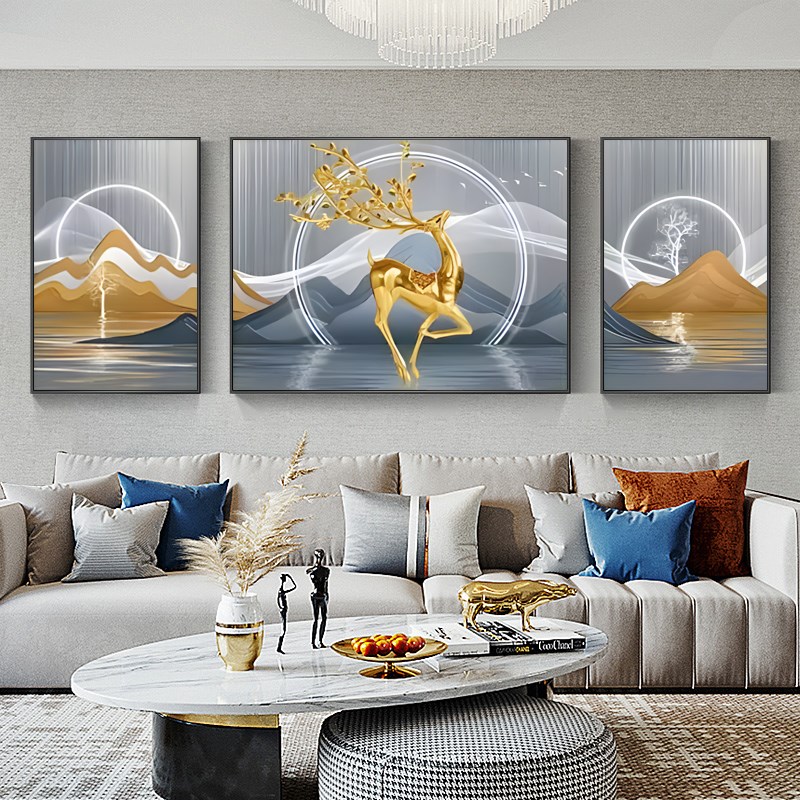 5d三联钻石画满钻新o款客厅2025手工点钻十字绣钻石绣招财麋鹿轻