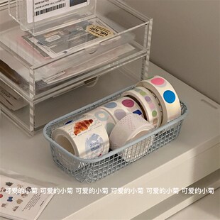 ins风书桌杂物小物件收纳篮学生办公文具收纳盒桌面铁艺整理收纳