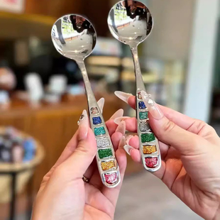 ANBOX304不锈钢勺子特厚七彩珐琅勺家用吃饭喝汤匙甜品西餐调羹勺