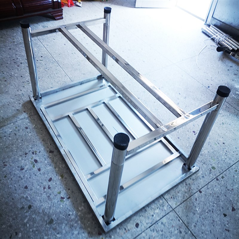 一体包边全不锈钢方桌独特斜边设计吃饭桌子工作餐台工字脚可定制