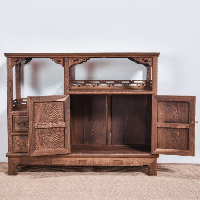 红木家具鸡翅木餐边柜茶水柜中式客餐厅备餐碗橱柜实木收纳储物柜