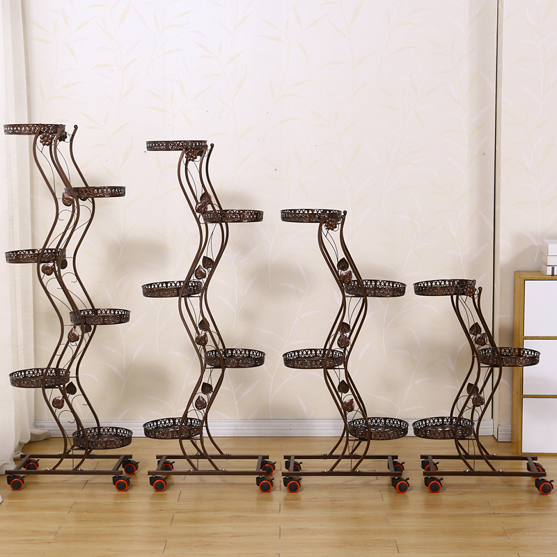 花架铁艺多层可移动推拉带轮省空间花架子阳台客厅落地绿萝花盆架