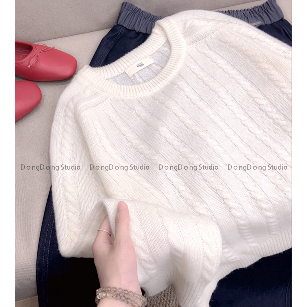 档口爆款～【老钱麻花】纯色麻花圆领套头宽松长袖针织衫保暖毛衣