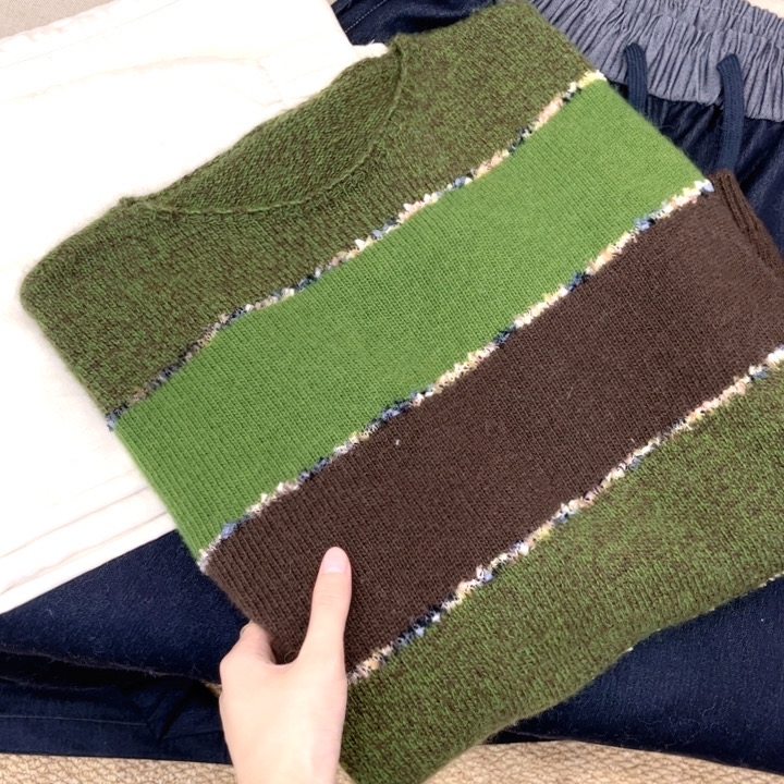 早秋新品【挪威的森林】圆领套头拼色宽松长袖针织衫浣熊毛衣2084