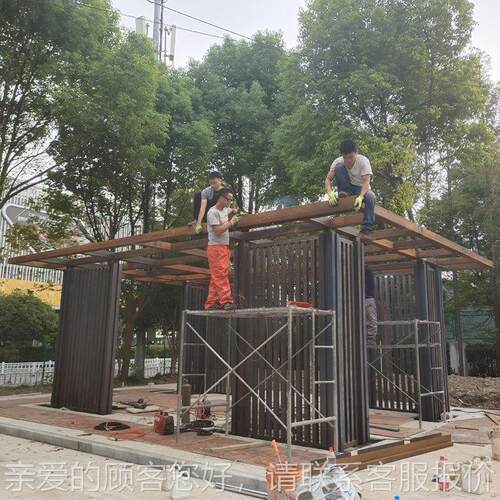 景观廊架6钢结构廊架制定加厂家定制木纹景观文化长廊工钢构廊结