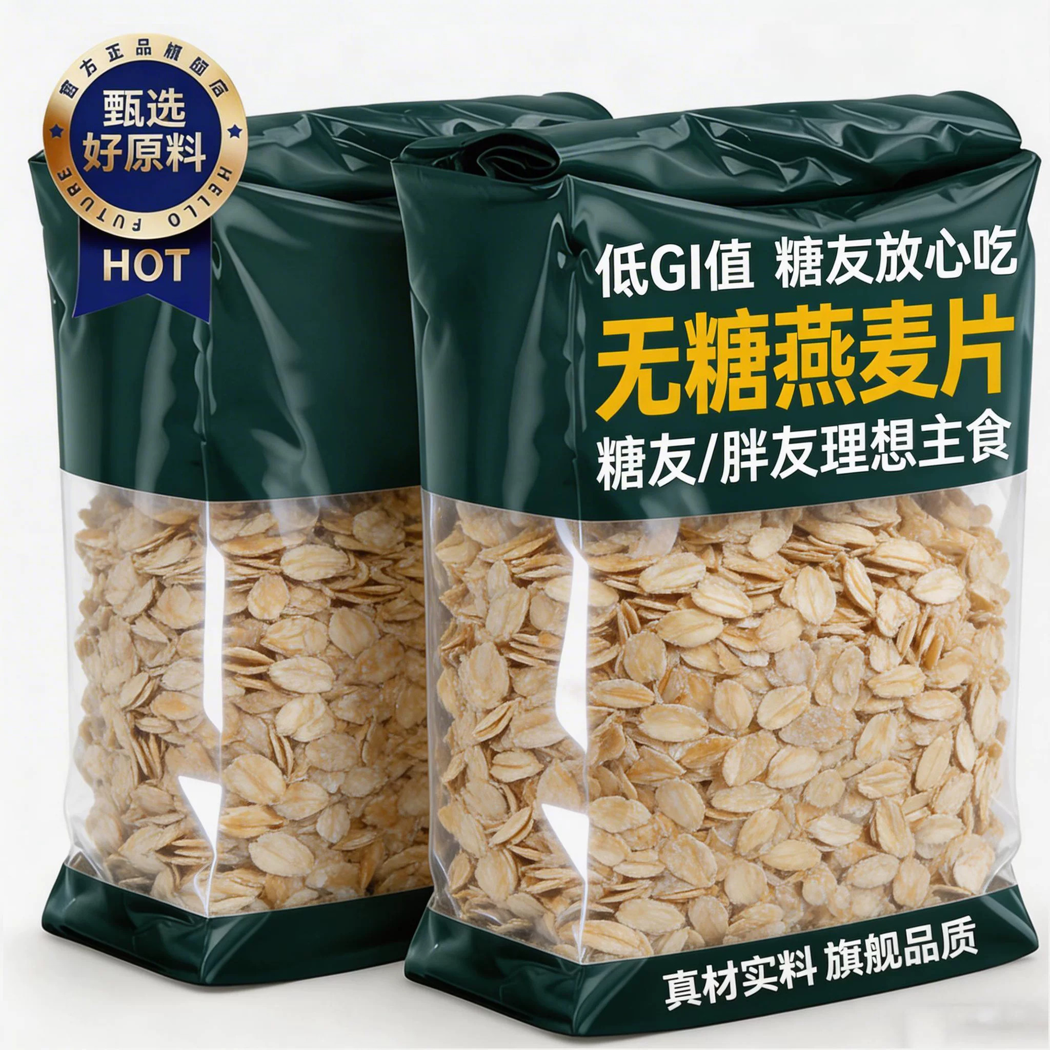 燕麦片无糖低脂减专用肥官方旗舰店正品原味脱脂纯麦片健身代餐食