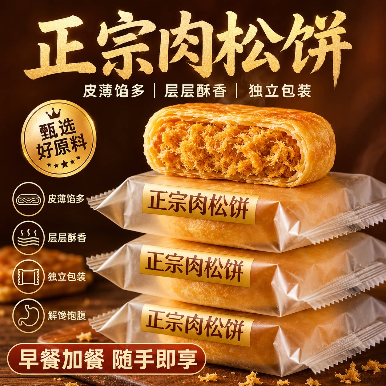 正宗肉松饼官方旗舰店整箱早餐面包解馋充饥零食品宿舍糕点心小吃