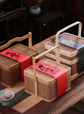复古风国潮礼盒装年货特产水果竹篮子活动包装喜事春节手提篮批发