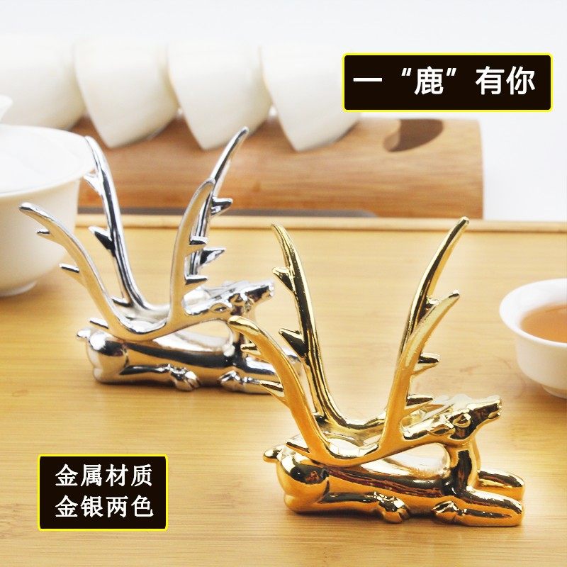 盖碗沥干架鹿形茶盘茶宠摆件沥干茶水不苦涩茶道六君子功夫茶具
