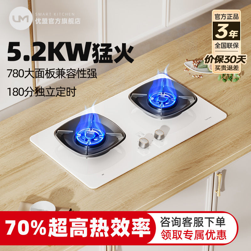 优盟白色燃气灶全白双灶