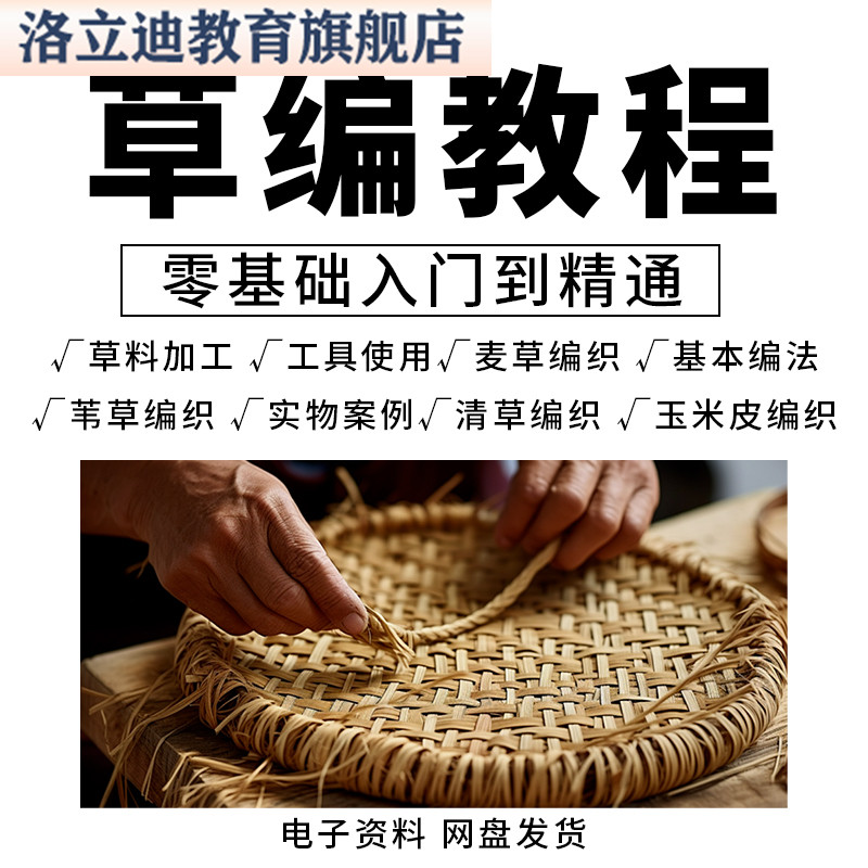 草编视频教程叶棕编技法柳编全套技术教学简单手工编法玉米皮动物