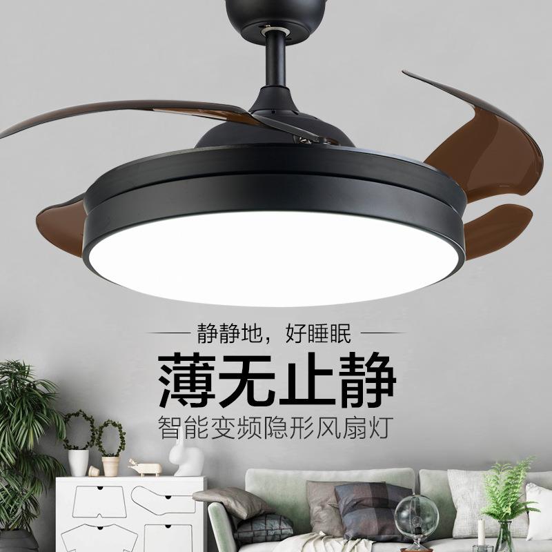 北欧吊扇灯餐厅家用带灯电风扇客厅简约卧室现代隐形风扇吊灯