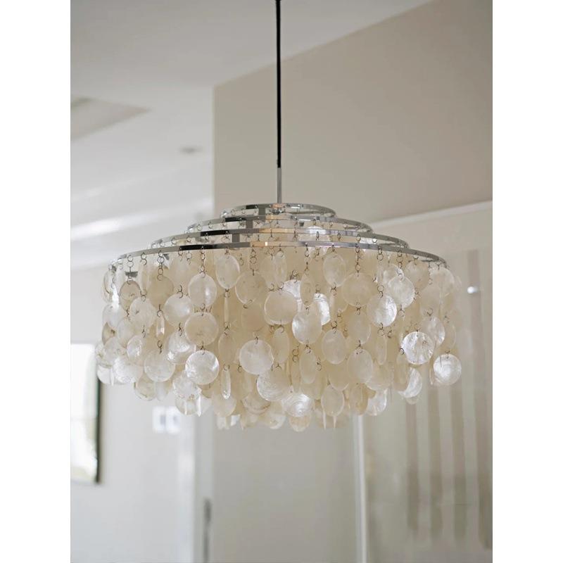 卧室吊灯温馨浪漫客厅主灯法式餐厅灯奶油风创意天然贝壳风铃吊灯