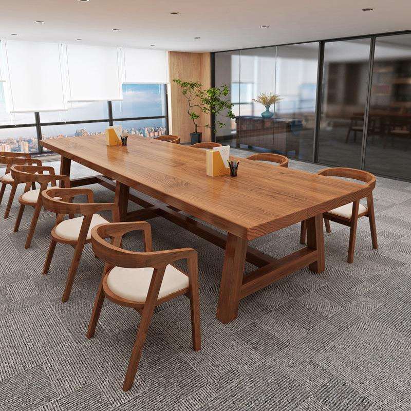 实木会议桌长桌办公桌洽谈桌椅组合简约现代原木长条桌loft写字台