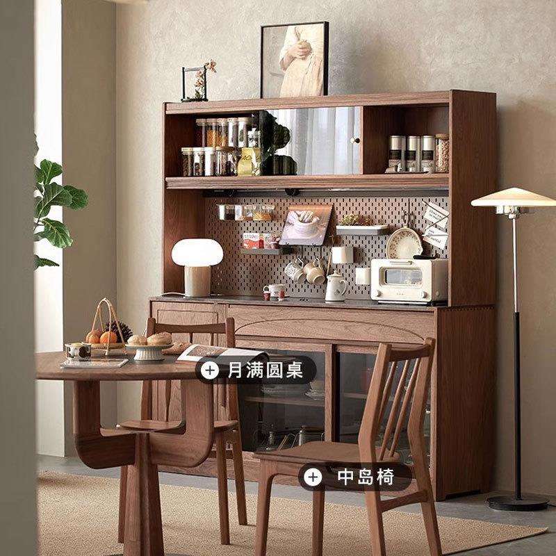 北欧黑胡桃餐边柜现代简约厨房置物架全实木多功能储物柜复古边柜
