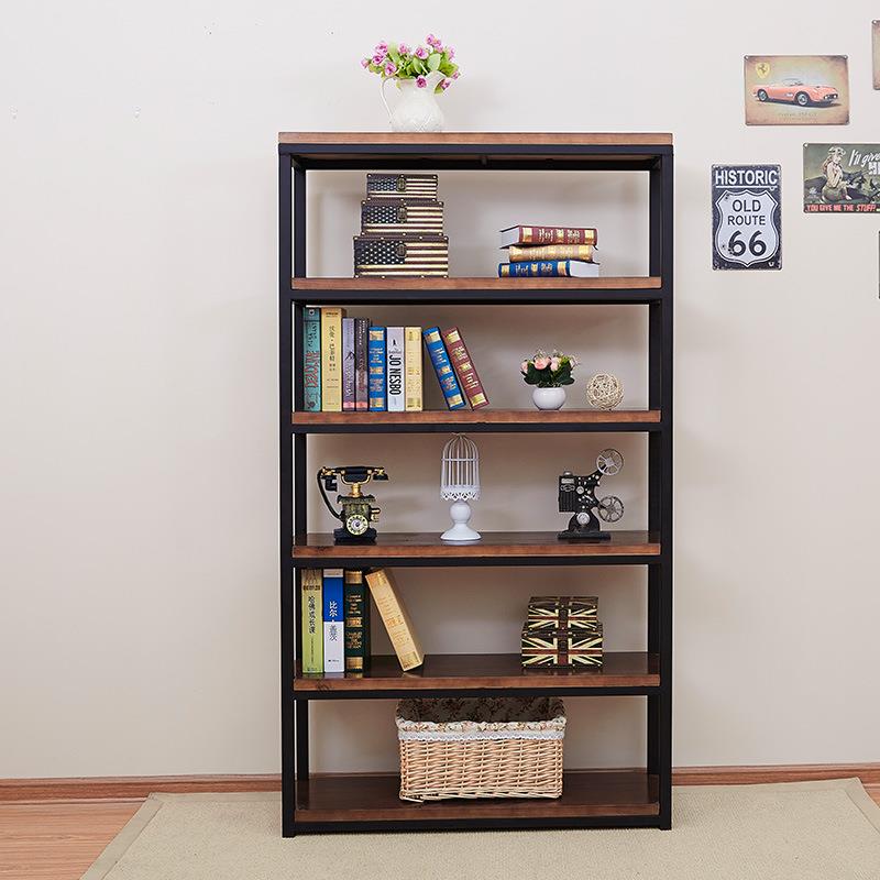 美式简易书架卧室客厅现代简约风置物架铁艺靠墙架子落地层架