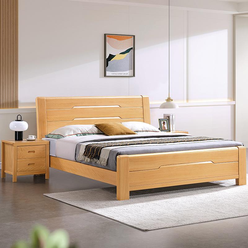 全实木床现代简约榉木床主卧1.5米单人1.8米双人床经济家用硬板床