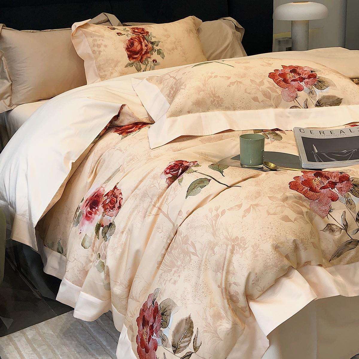 亲肤床单感印花支20长绒棉美式床上用品41四件套纯棉被套