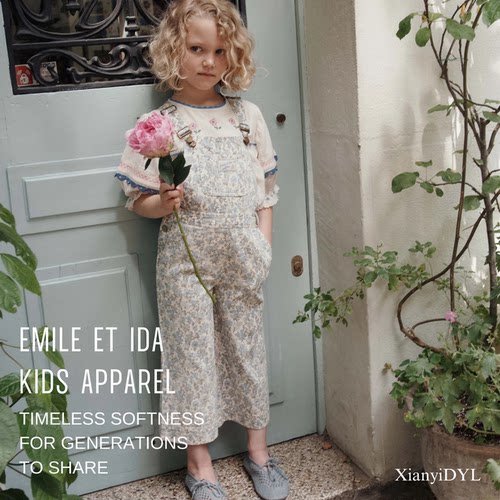 Emile et Ida 26SS 女童春夏刺绣吊带短袖上衣短裤连衣裙背带裤