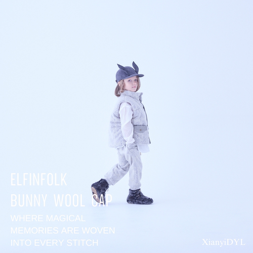 Elfinfolk日本25AW婴幼儿秋冬羊毛鸭舌帽棒球帽儿童兔耳可爱帽子