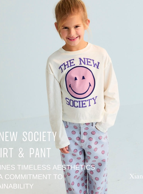 the new society纯棉白色长袖T恤长裤套装25AW长裤裤子打底衫TNS