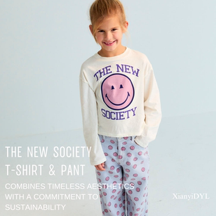 the new society纯棉白色长袖T恤长裤套装25AW长裤裤子打底衫TNS