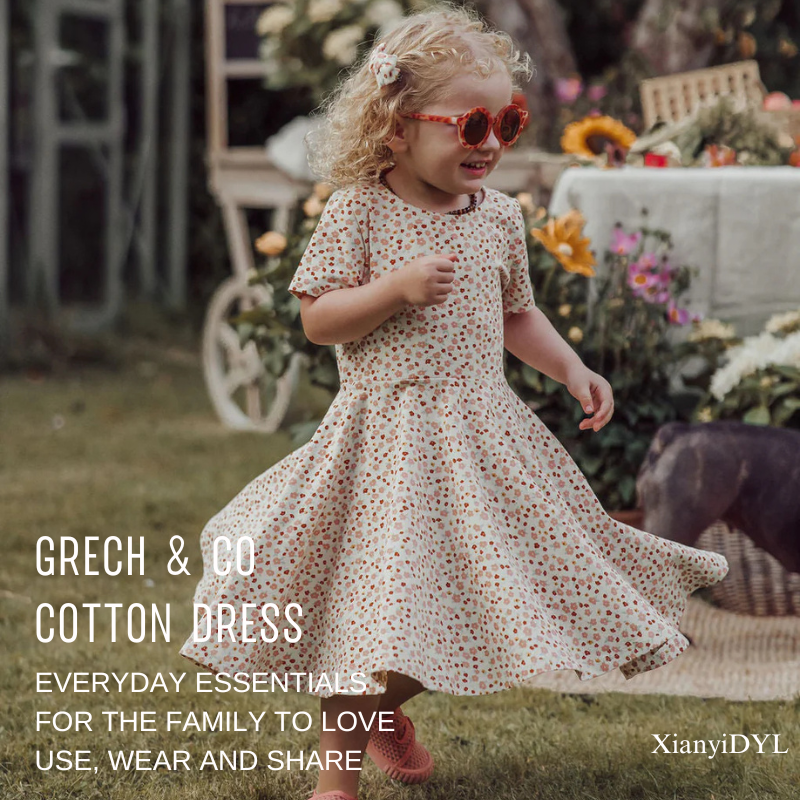 Grech&Co2025夏季女宝女童纯棉舒适高弹力大裙摆碎花连衣裙A字裙