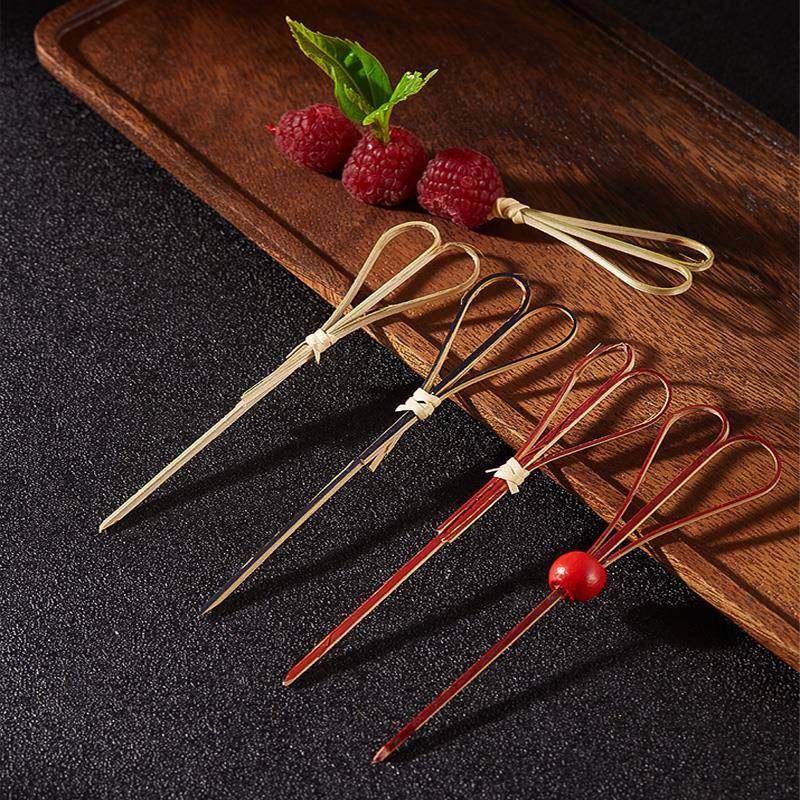 酒吧灵魂天然纯竹木创意心形鸡尾酒装饰签弯曲马天尼橄榄水果竹签