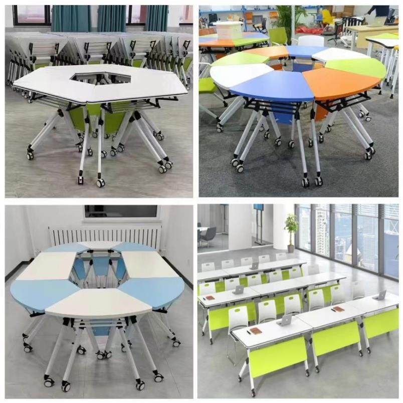 折叠会议桌可移动组合拼接桌六边形折叠培训桌椅扇形桌活动长条桌