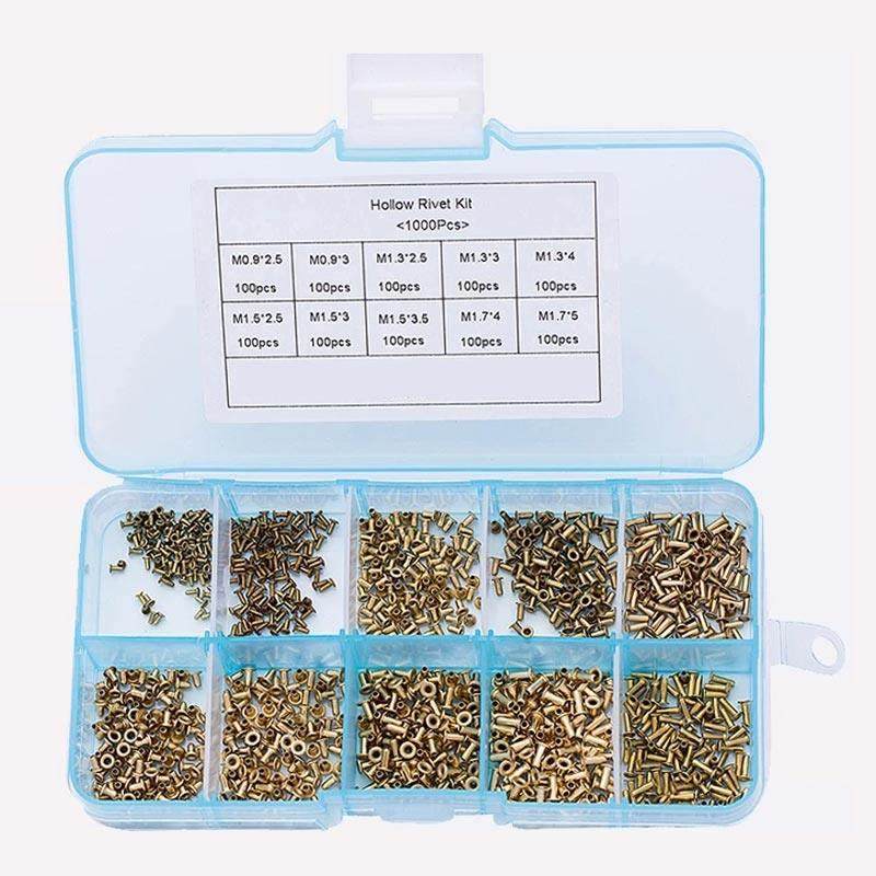 1000pcs盒装 黄铜鸡眼管状铆钉双面PCB电路板用空心铆钉螺母GB876