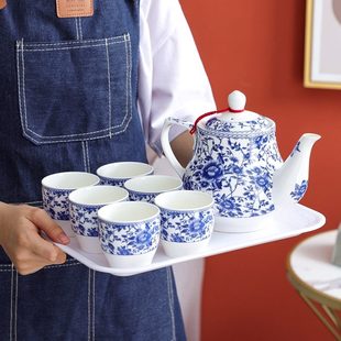 中式 客厅大容量冷热水壶水杯 茶具套装 泡茶壶茶杯家用陶瓷水具套装