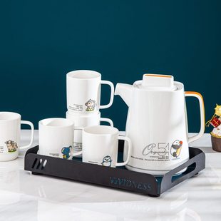 卡通水杯家用水具套新中式 客厅茶具套装 茶壶铁艺托盘乔迁送礼瓷器