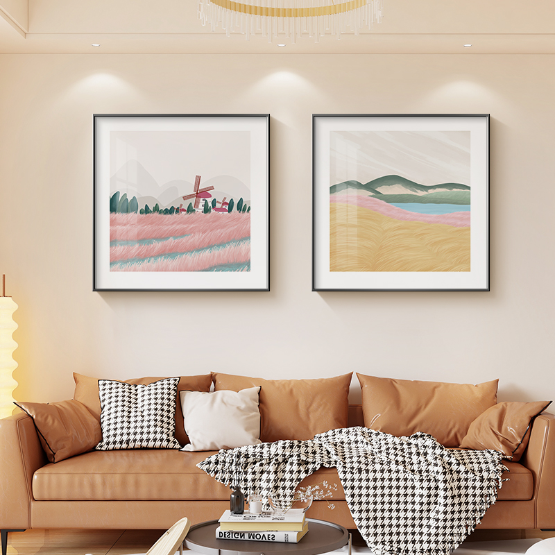 北欧客厅装饰画沙发背景墙简约小清新风景挂画卧室床头正方形壁画图片