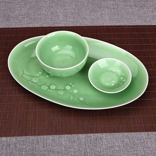宫庭风陶瓷碗盘碟组合套装 精品家用青瓷梅花餐具酒店中式 乔迁礼品