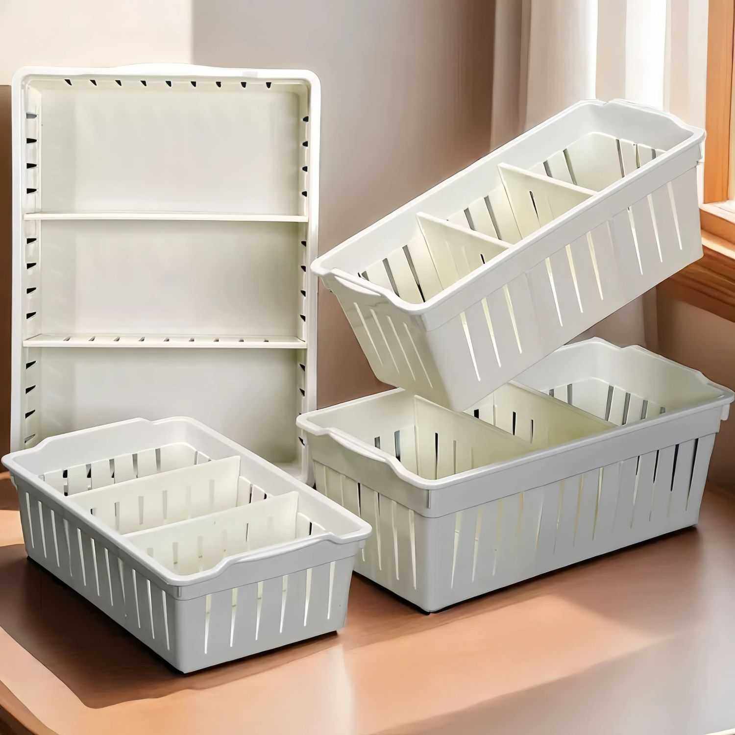 桌面塑料长方形收纳筐抽屉分隔整理盒厨房隔断A4纸杂物隔板小篮子,收纳整理,桌面收纳盒,淘宝优惠券,粉丝福利购,淘宝优惠卷