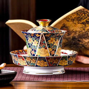 2025新款陶瓷茶具套装珐琅彩茶碗泡茶白瓷盖碗带壶承礼盒装饰高雅
