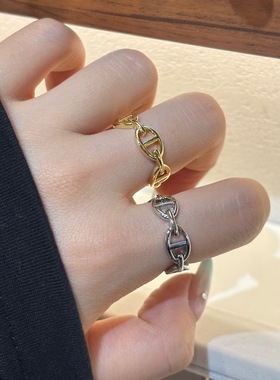 欧美新款18K镂空气质开口戒指热卖简约时尚猪鼻子批发无掉色饰品