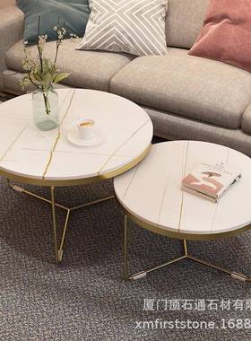 轻奢岩板茶几圆形简边约户网红大理石茶桌客厅用小家型NNE几组合