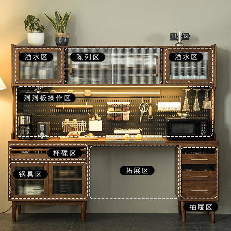 实木餐桌一体台餐边柜吧高无品牌/柜黑胡木酒柜橱客厅靠墙桃多功