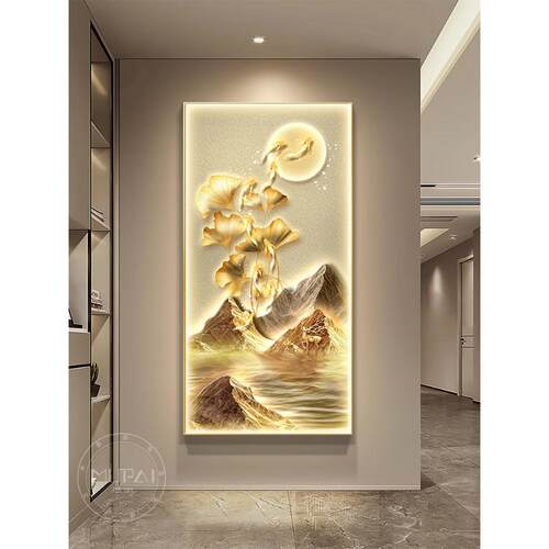 LE关D灯画九图TRU玄装画饰新款高端入户对鱼门挂画走廊过道壁画