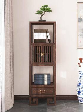 落储地新中式胡色物柜置物架柜子带简门约书架书柜实木20210521边