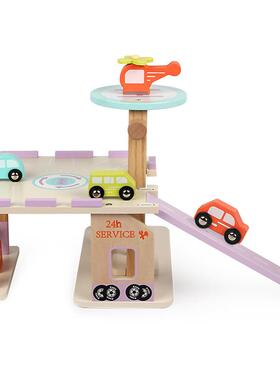 家仿车真双层TJZ停场拼装交通常识儿童玩孩具木质过家男孩女汽车