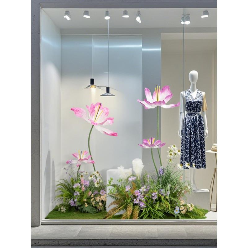 绿橱窗纸花仿真花造照景摆件服装店花丛植装饰生拍仿1231花草插花