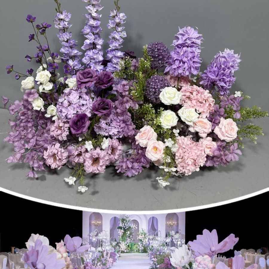婚庆道具紫色系地堂排绢花订婚置花艺装布饰花花婚EIN礼成品花排