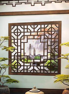 东阳木雕仿古角门32099窗实花格花格栅中式玄关木隔断八圆形窗格