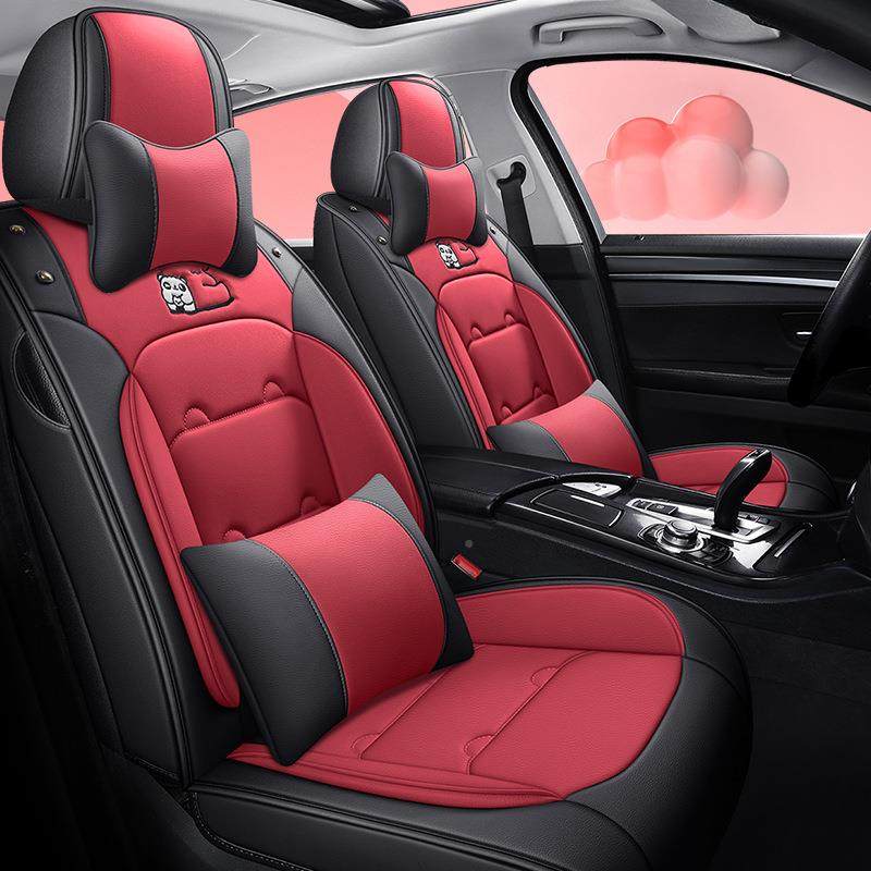 汽车坐垫全包围座座套女士通舒适皮革垫座可爱ZGW卡通女神四季用