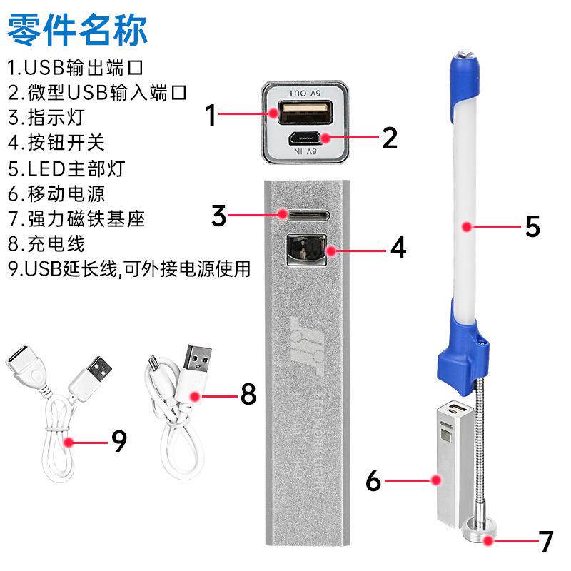 手持汽修电车工作灯le灯2328d照明强磁铁吸超亮强光充维灯修手电