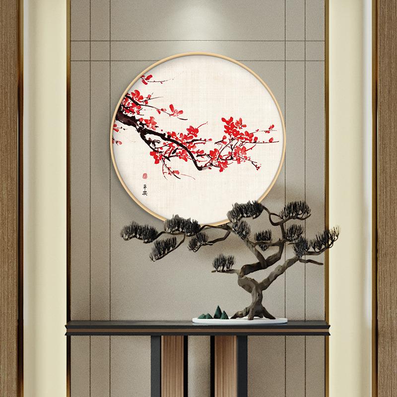 关装饰新中式入户玄过道墙壁挂画中画国LYV来风梅花柿子墙画图