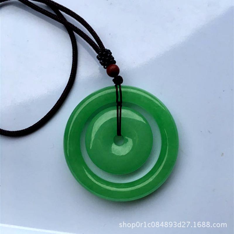 缅甸生翡翠干青子母平安安扣挂件祖母绿铁龙双YSZ环玉佩平圈