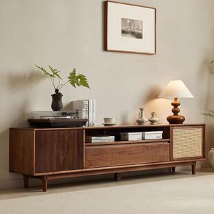 北美黑胡木桃电柜茶几38143组合樱视桃木落听地藤编视柜白橡木储